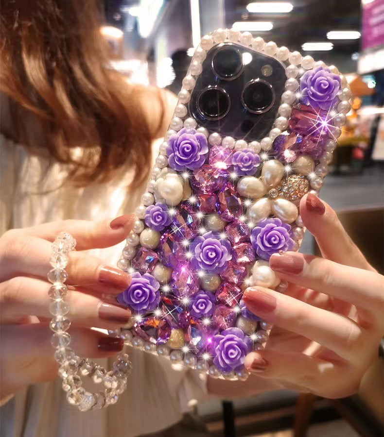 New Bling Rhinestone Pearl Flower Phone Case for iPhone 16/16 Pro/16 Plus/16 Pro Max