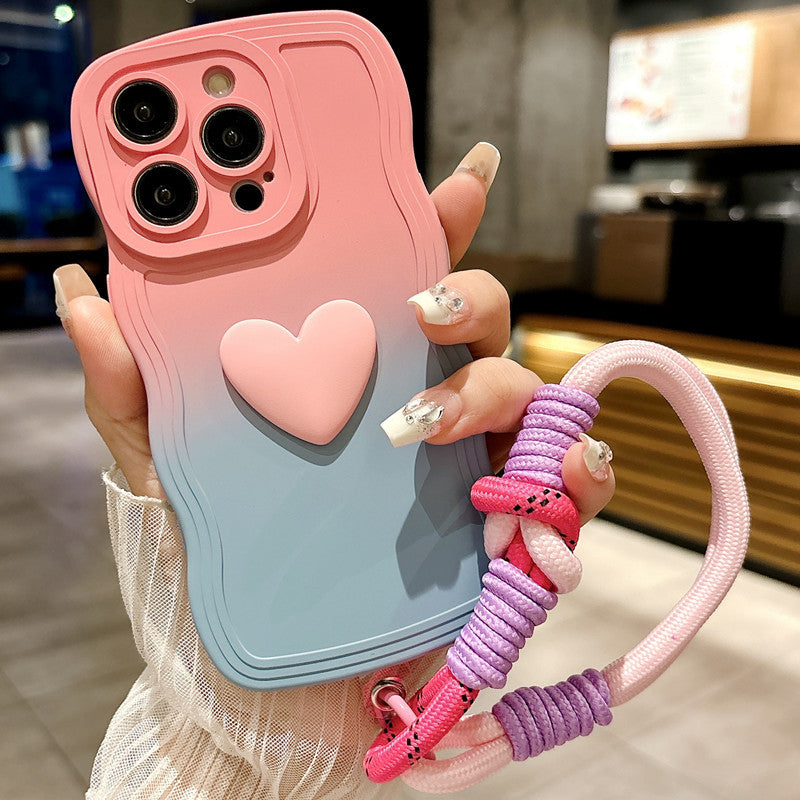 New Liquid Two-Color Gradient Love Phone Case with Lanyard for iPhone