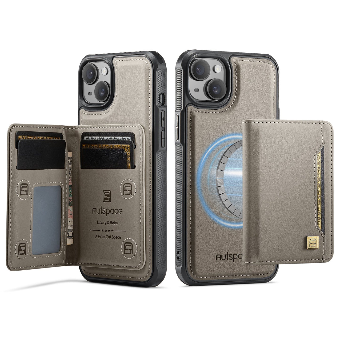 New 2-IN-1 RFID Blocking Card Holder Wireless Charging Leather Phone Case for iPhone