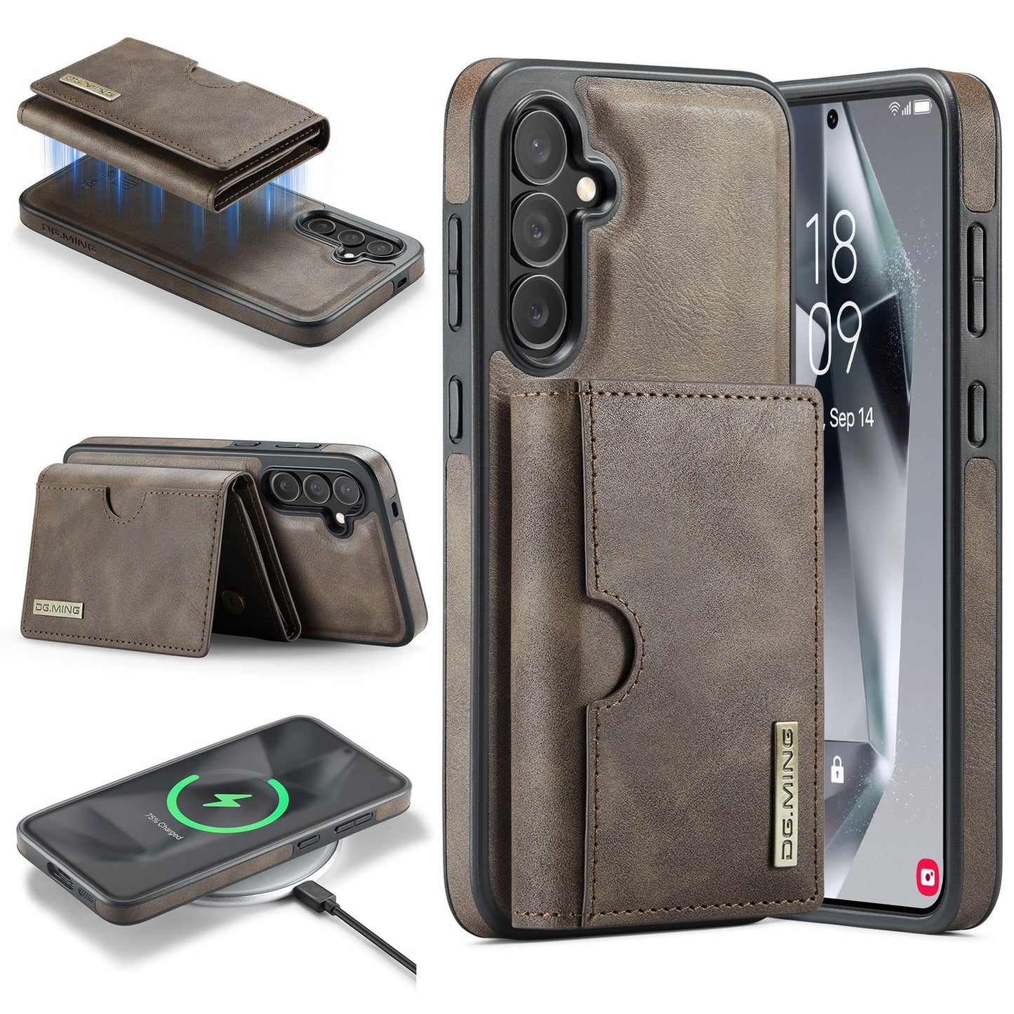 New 2-IN-1 RFID Blocking Wallet Card Holder Leather Phone Case for Samsung