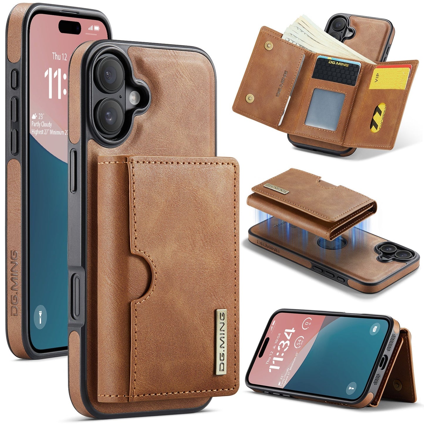 New 2-IN-1 RFID Blocking Wallet Card Holder Leather Phone Case for iPhone