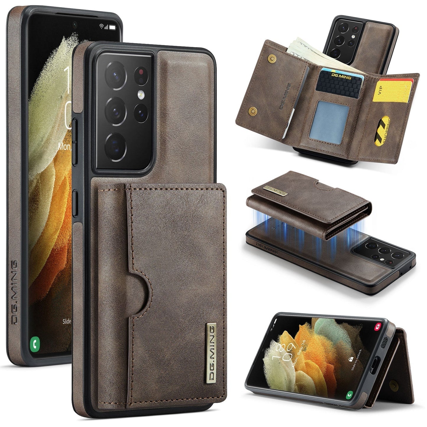 New 2-IN-1 RFID Blocking Wallet Card Holder Leather Phone Case for Samsung