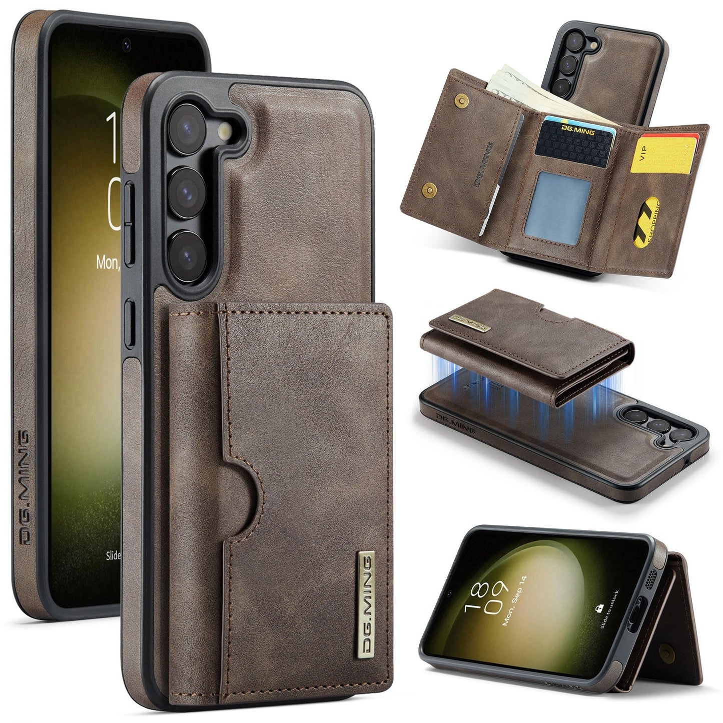 New 2-IN-1 RFID Blocking Wallet Card Holder Leather Phone Case for Samsung