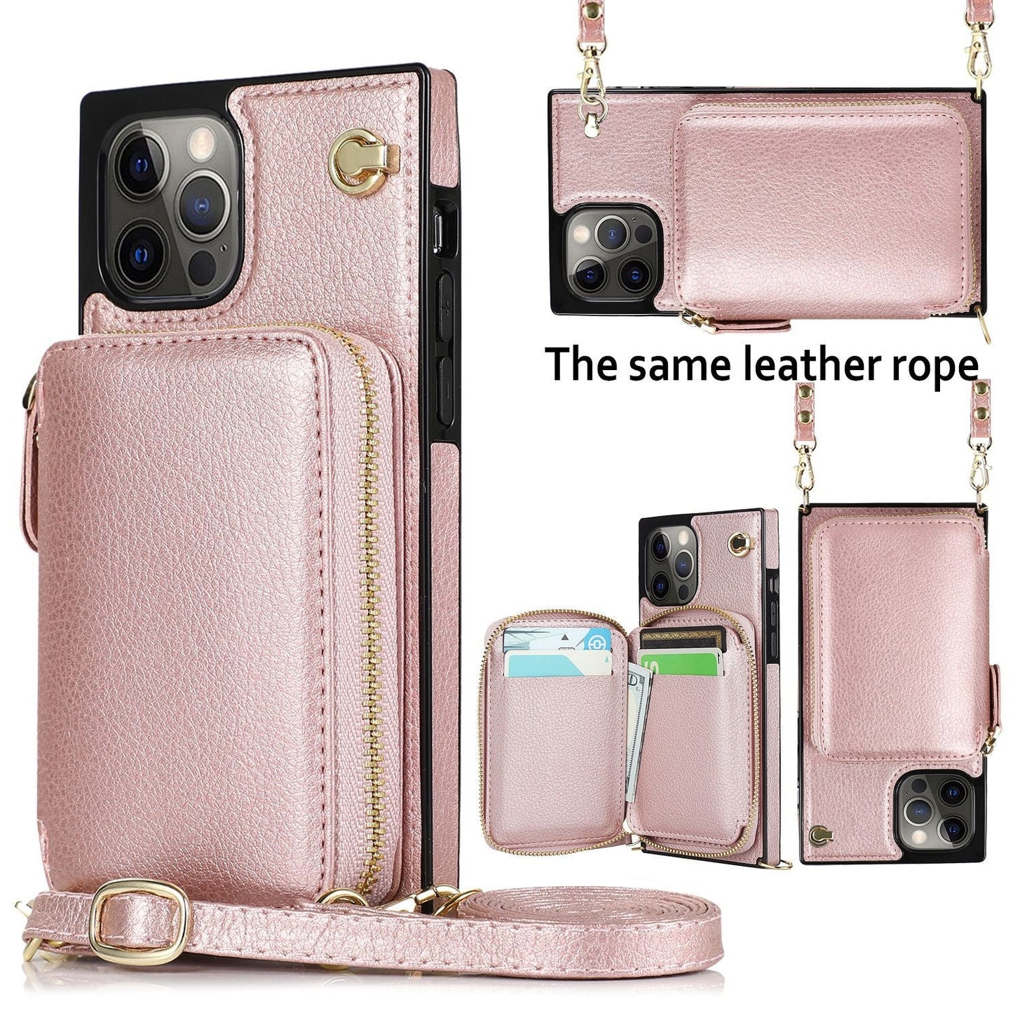 New Crossbody Zipper Wallet Leather Phone Case for iPhone