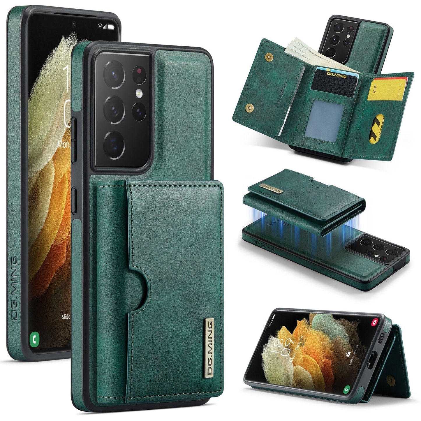 New 2-IN-1 RFID Blocking Wallet Card Holder Leather Phone Case for Samsung