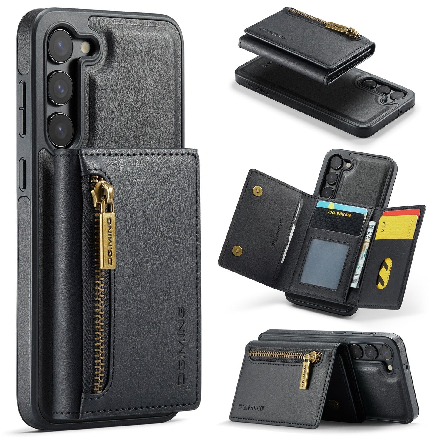 New 2-IN-1 RFID Blocking Zipper Wallet Card Holder Leather Phone Case for Samsung