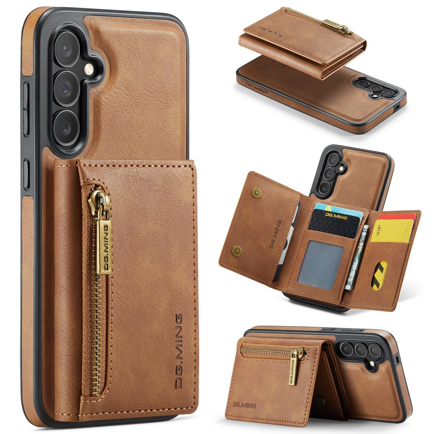 New 2-IN-1 RFID Blocking Zipper Wallet Card Holder Leather Phone Case for Samsung