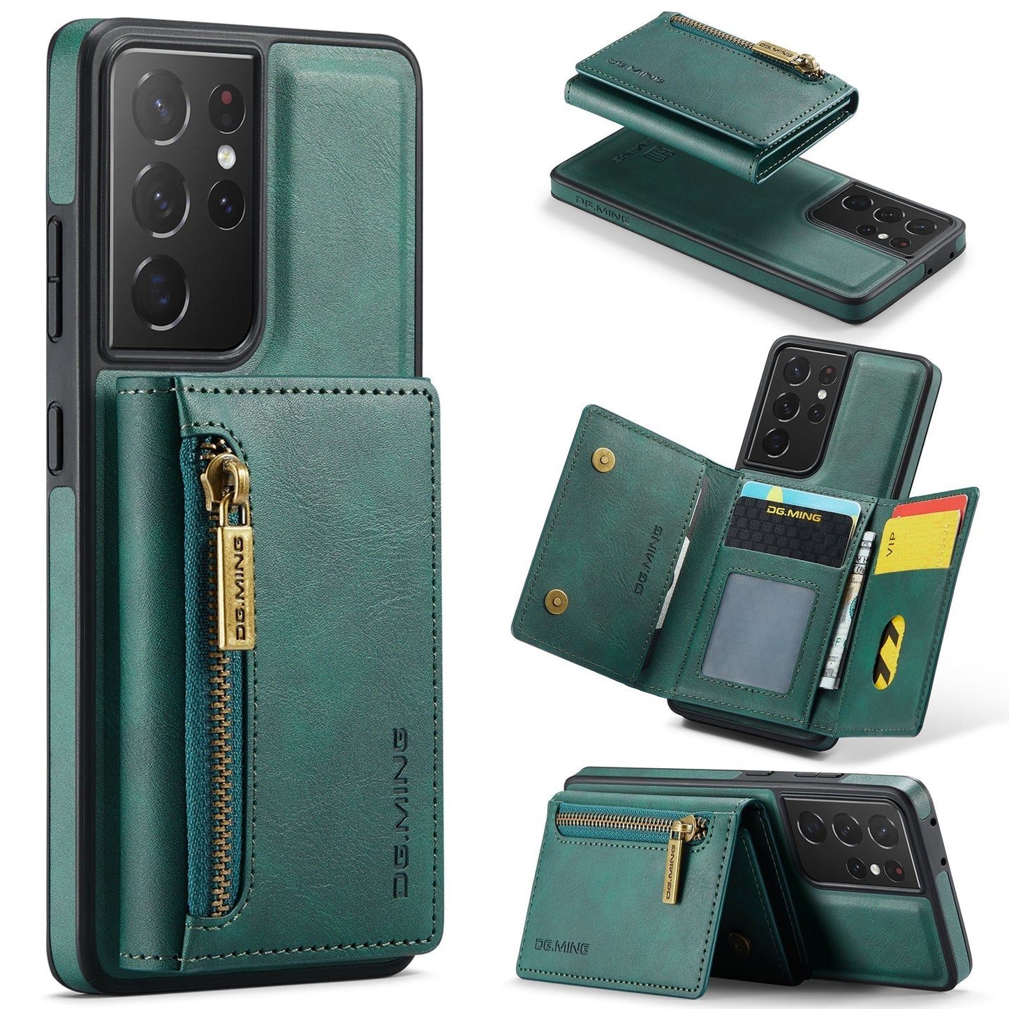 New 2-IN-1 RFID Blocking Zipper Wallet Card Holder Leather Phone Case for Samsung