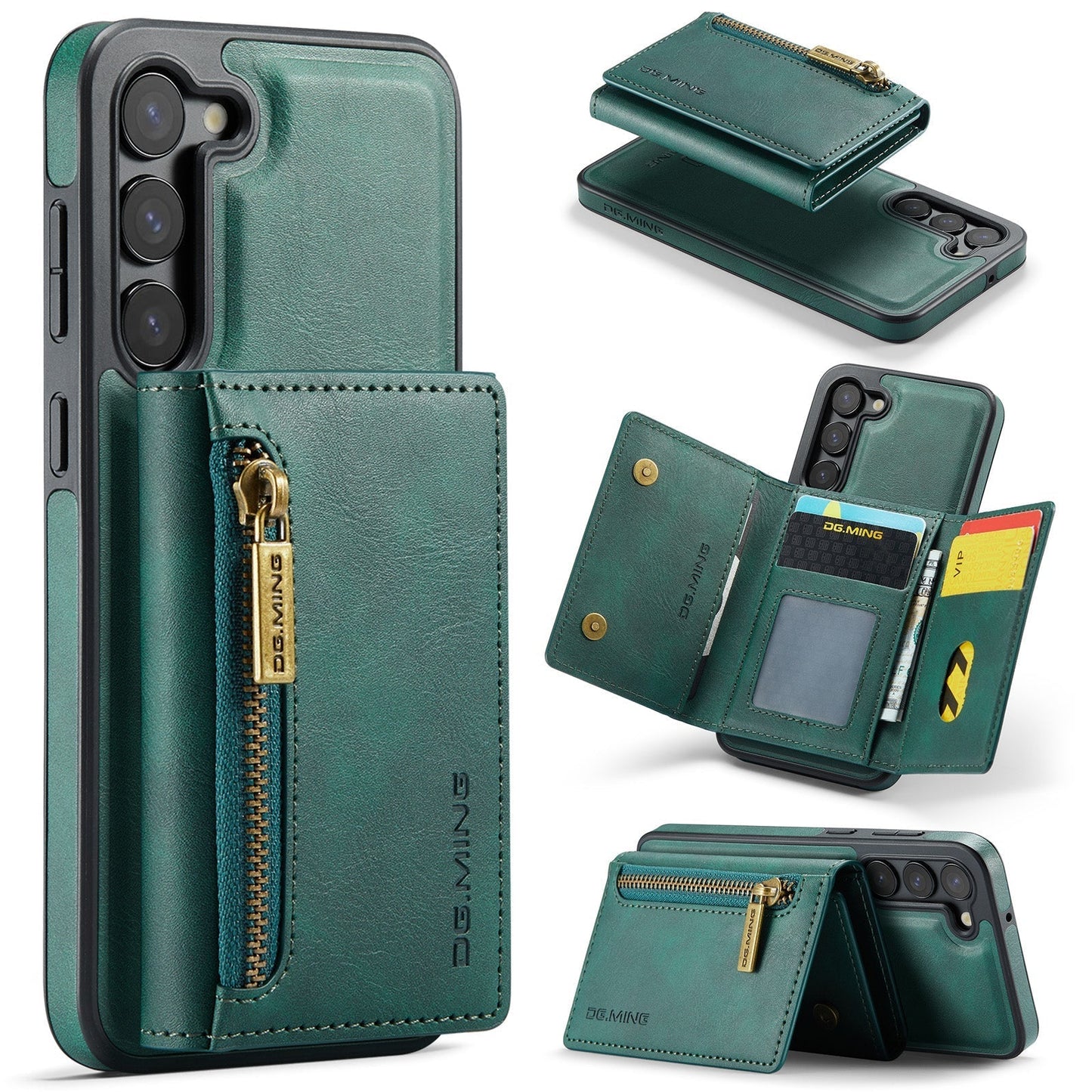 New 2-IN-1 RFID Blocking Zipper Wallet Card Holder Leather Phone Case for Samsung