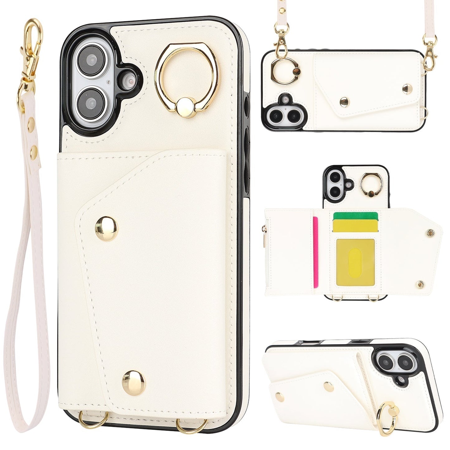 New Crossbody Zipper Wallet with Long and Short Lanyard Leather Phone Case for iPhone