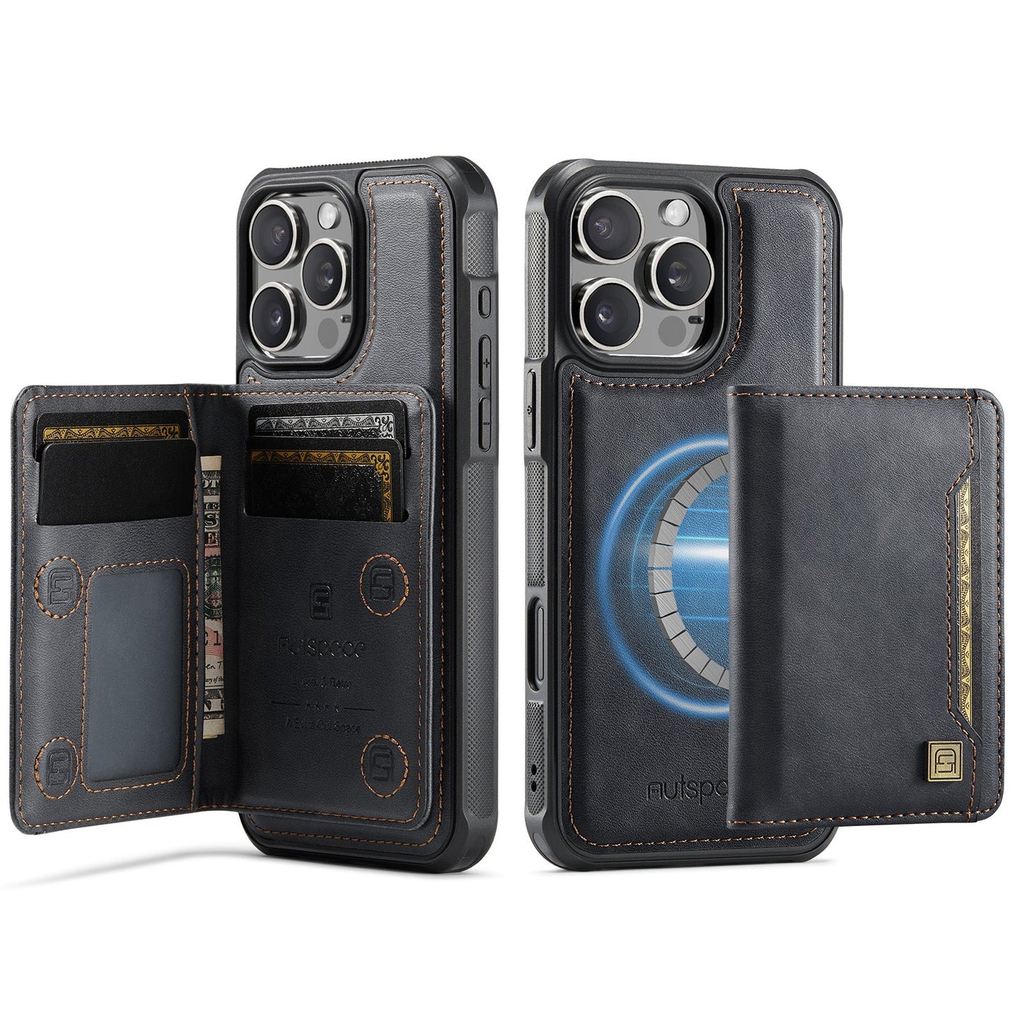 New 2-IN-1 RFID Blocking Card Holder Wireless Charging Leather Phone Case for iPhone