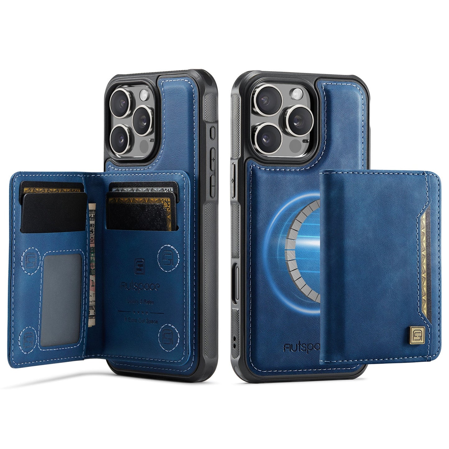 New 2-IN-1 RFID Blocking Card Holder Wireless Charging Leather Phone Case for iPhone