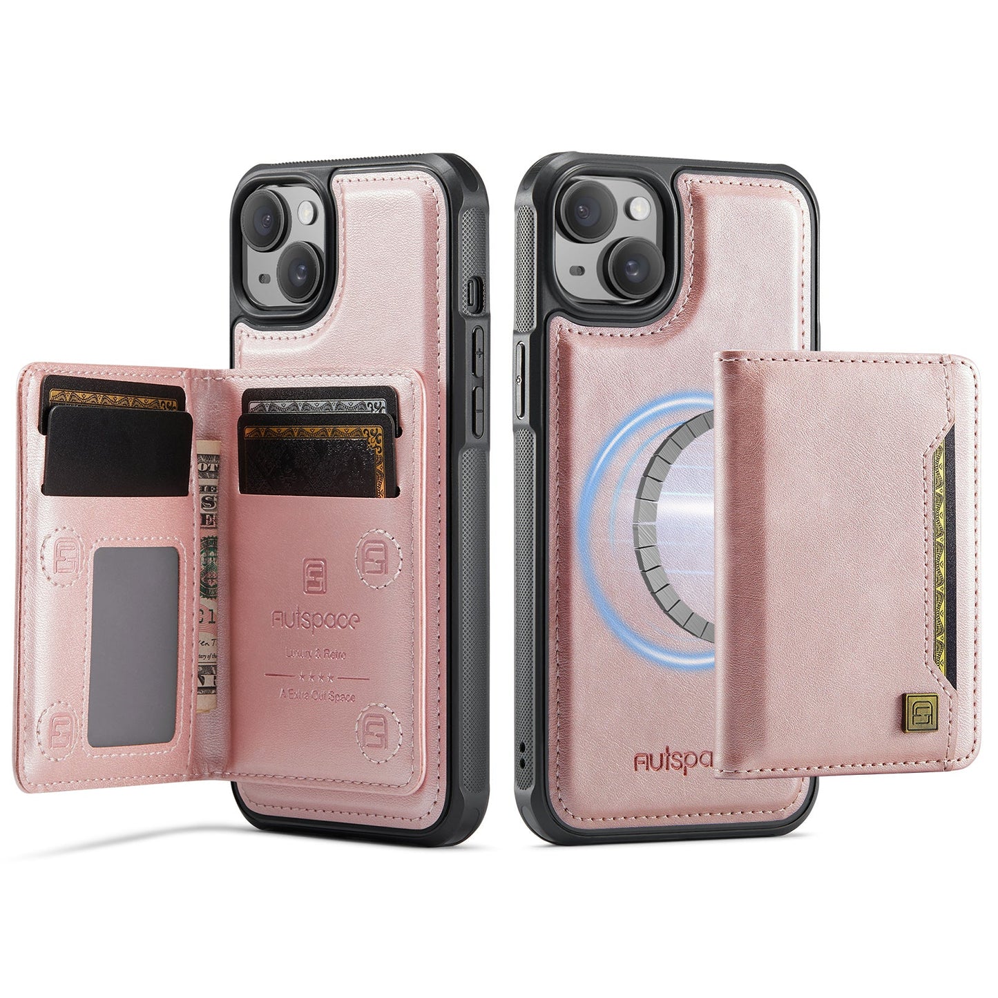 New 2-IN-1 RFID Blocking Card Holder Wireless Charging Leather Phone Case for iPhone