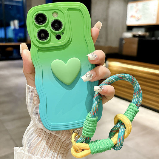 New Liquid Two-Color Gradient Love Phone Case with Lanyard for iPhone